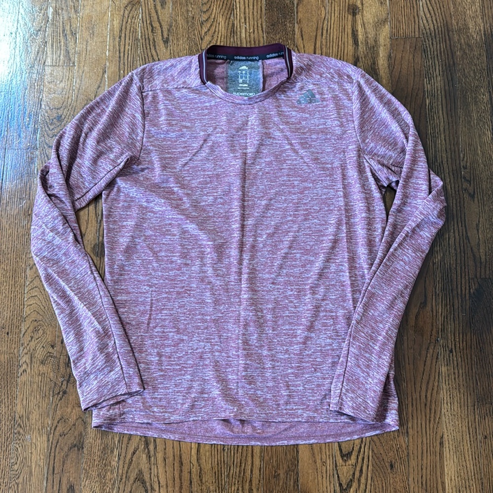 Men’s Medium Burgundy Red Purple Gray Adidas Supernova Long Sleeve Running Shirt
